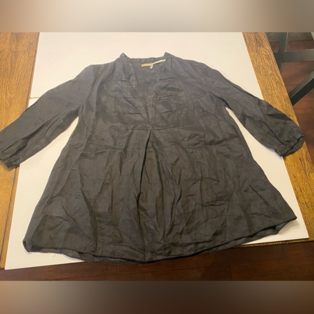 Maxstudio Linen Black Sheer Quarter Length Shirt size xs B2